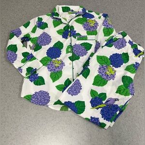 Printfresh Organic Cotton Pajama Set Purple Hydrangea Frog Bird Print—Small P